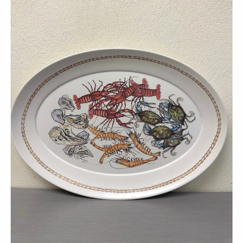 LJUNGBERG Melamine Oval Platter Youngberg Crabs Shrimp Oysters Lobster 21 inches